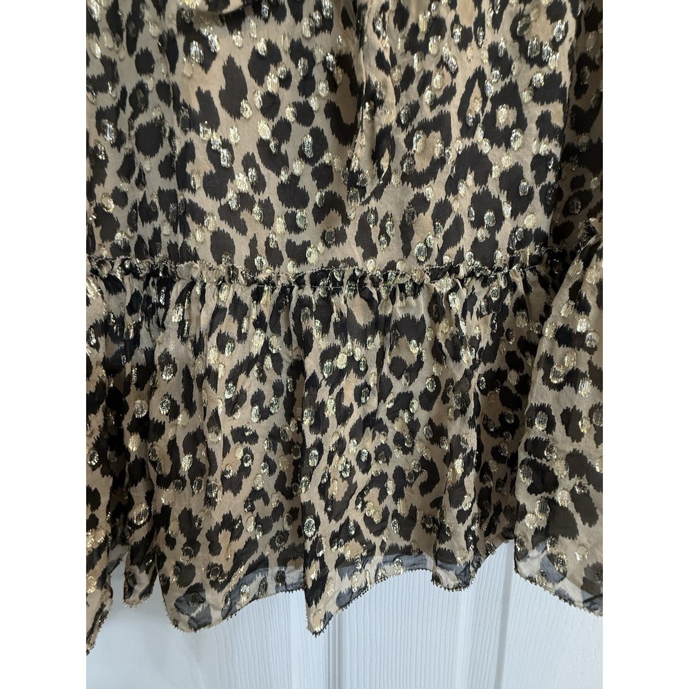 Kate Spade Metallic Leopard Clip Dot Peplum Blouse Silk Bow Tie Tank Top L - Picture 5 of 15